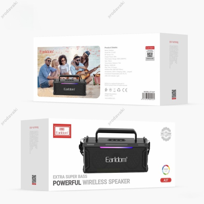 Портативна колонка Bluetooth Earldom ET-A37 18W Black