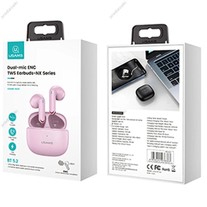Бездротові Bluetooth навушники USAMS NX10 TWS BT 5.2 Pink