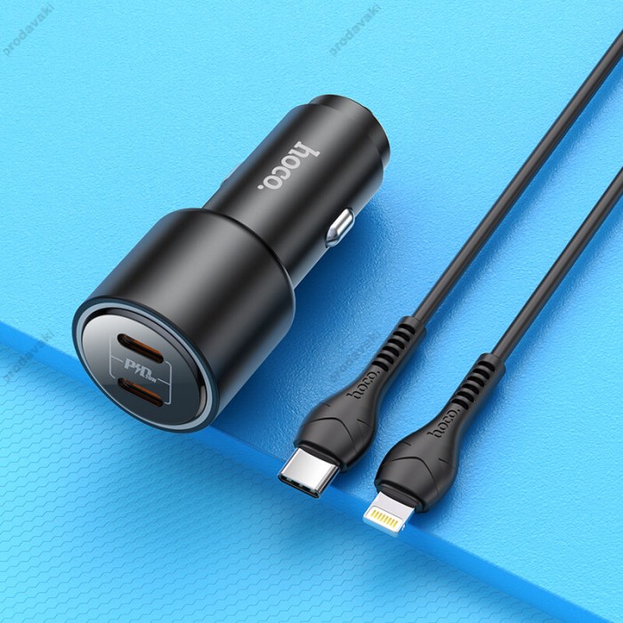 Автомобільний зарядний пристрій HOCO NZ3 Clear way dual port PD Car charger Lightning Cable 40W Black