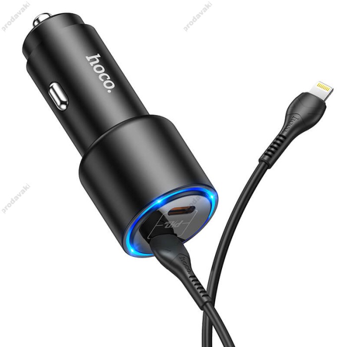 Автомобільний зарядний пристрій HOCO NZ3 Clear way dual port PD Car charger Lightning Cable 40W Black
