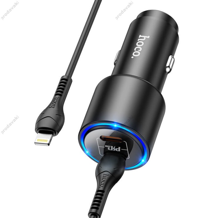 Автомобільний зарядний пристрій HOCO NZ3 Clear way dual port PD Car charger Lightning Cable 40W Black