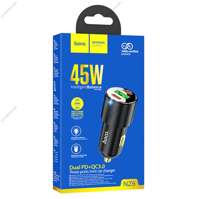Автомобільний зарядний пристрій HOCO NZ6 QC3.0 PD 45W Black