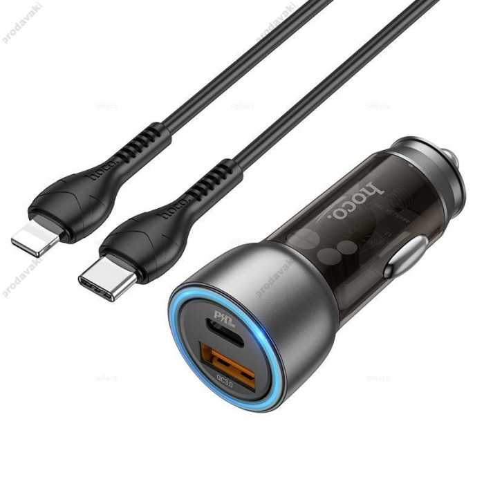 Автомобільний зарядний пристрій Hoco NZ8 Sprinter dual port Car charger Type-C Lightning 43W Blue