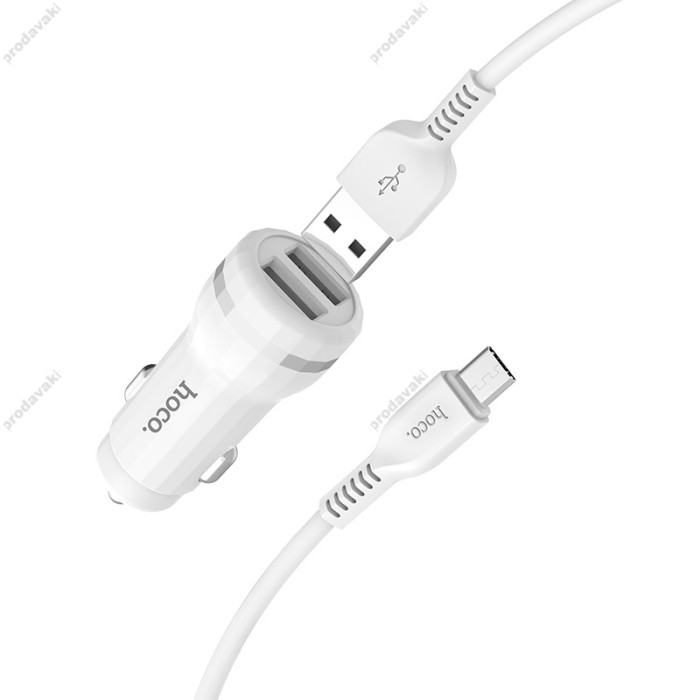 Автомобільний зарядний пристрій Hoco Z27 Micro cable 2USB 2.4A White