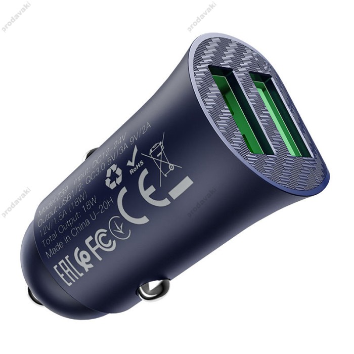 Автомобільний зарядний пристрій Hoco Z39 Farsighted QC3.0 + Type-C cable 18W Blue