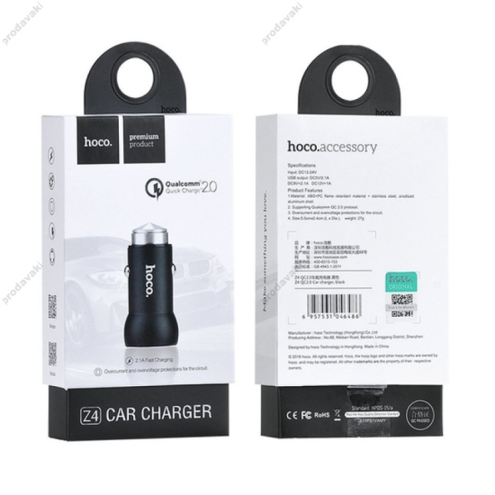 Автомобільний зарядний пристрій Hoco Z4 1USB Fast Charge 2.0 2.1A Black