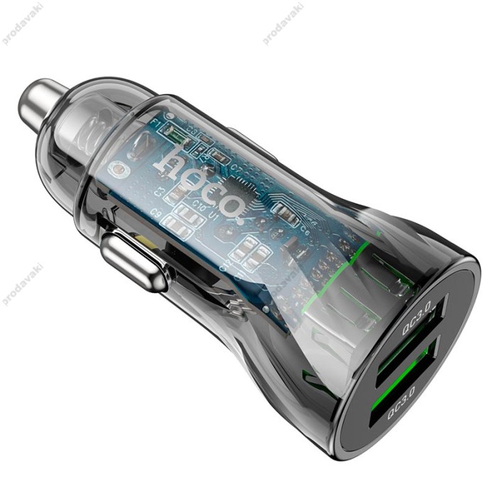 Автомобільний зарядний пристрій HOCO Z47 Transparent Discovery Edition Micro USB cable 20W Black