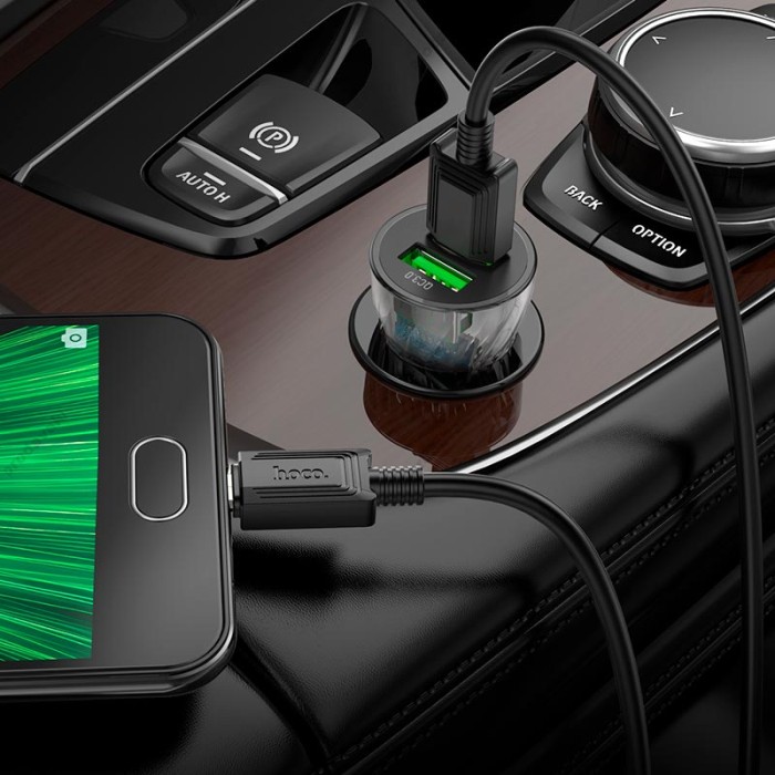 Автомобільний зарядний пристрій HOCO Z47 Transparent Discovery Edition Micro USB cable 20W Black