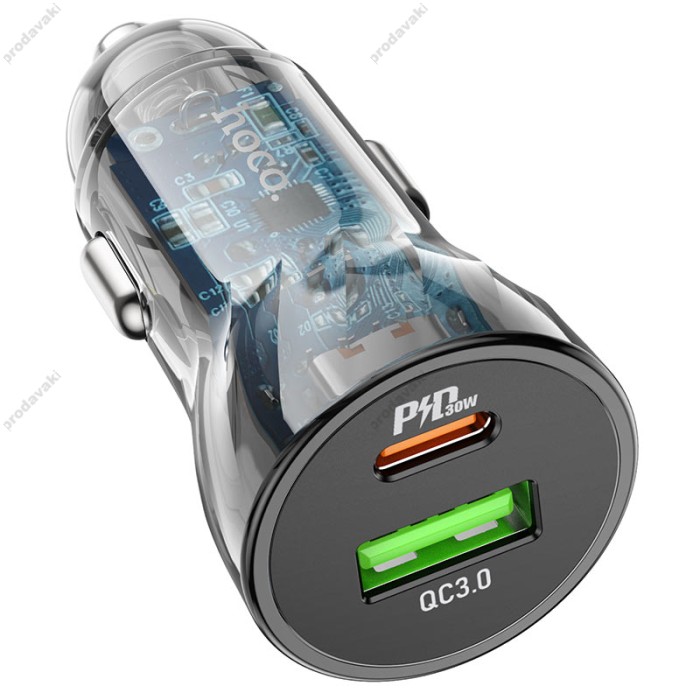 Автомобільний зарядний пристрій Hoco Z47A Transparent Discovery Edition 30W Black