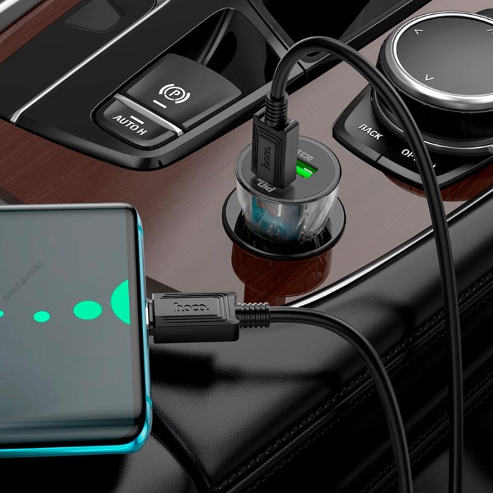 Автомобільний зарядний пристрій Hoco Z47A Transparent Discovery Edition 30W Black
