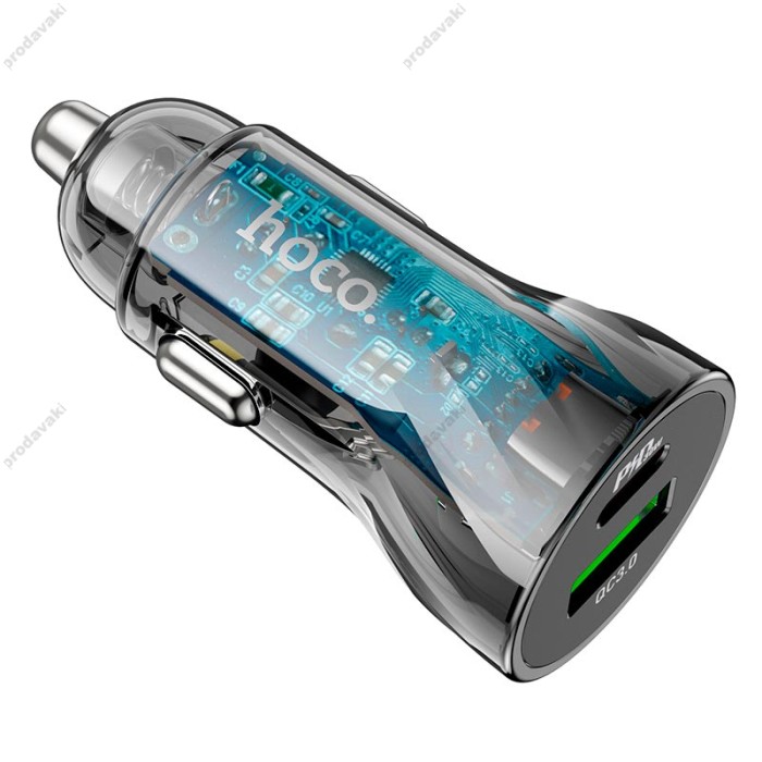 Автомобільний зарядний пристрій Hoco Z47A Transparent Discovery Edition 30W Black