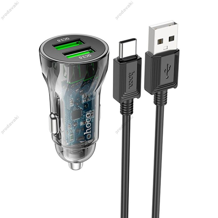 Автомобільний зарядний пристрій HOCO Z47 Transparent Discovery Edition Type-C cable 20W Black