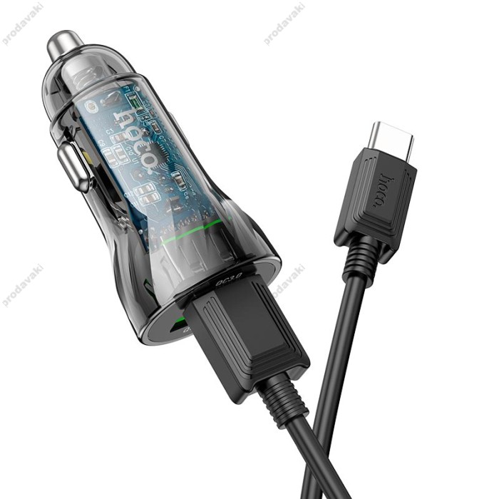 Автомобільний зарядний пристрій HOCO Z47 Transparent Discovery Edition Type-C cable 20W Black