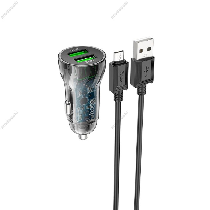 Автомобільний зарядний пристрій HOCO Z47 Transparent Discovery Edition Micro USB cable 20W Black