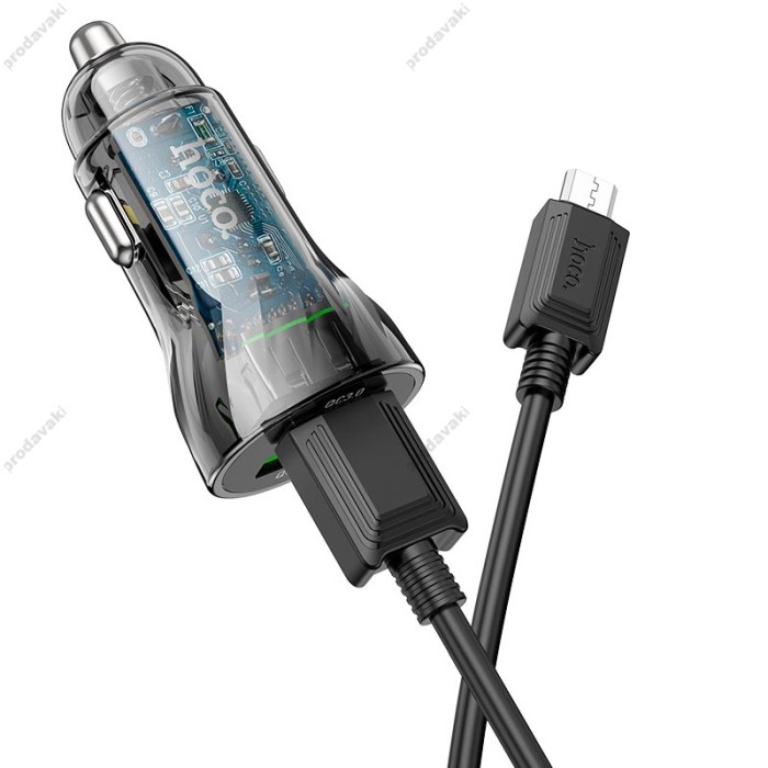 Автомобільний зарядний пристрій HOCO Z47 Transparent Discovery Edition Micro USB cable 20W Black