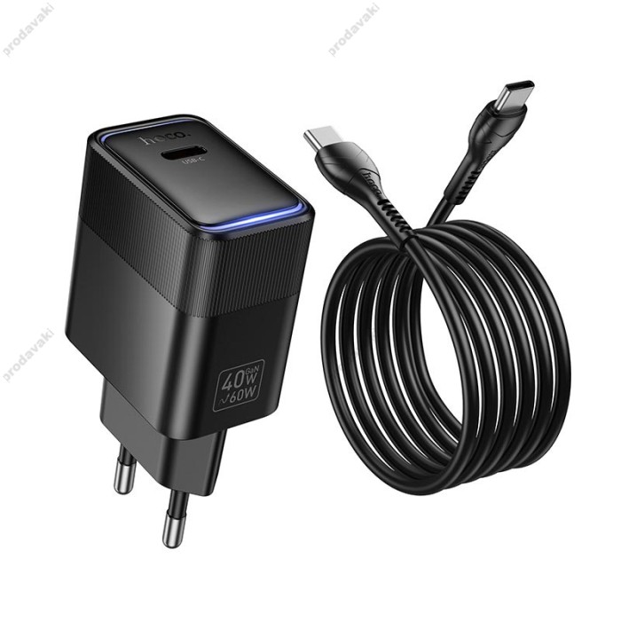 Мережевий зарядний пристрій HOCO CS113A Lounge single port Type-C cable 40/60W Black