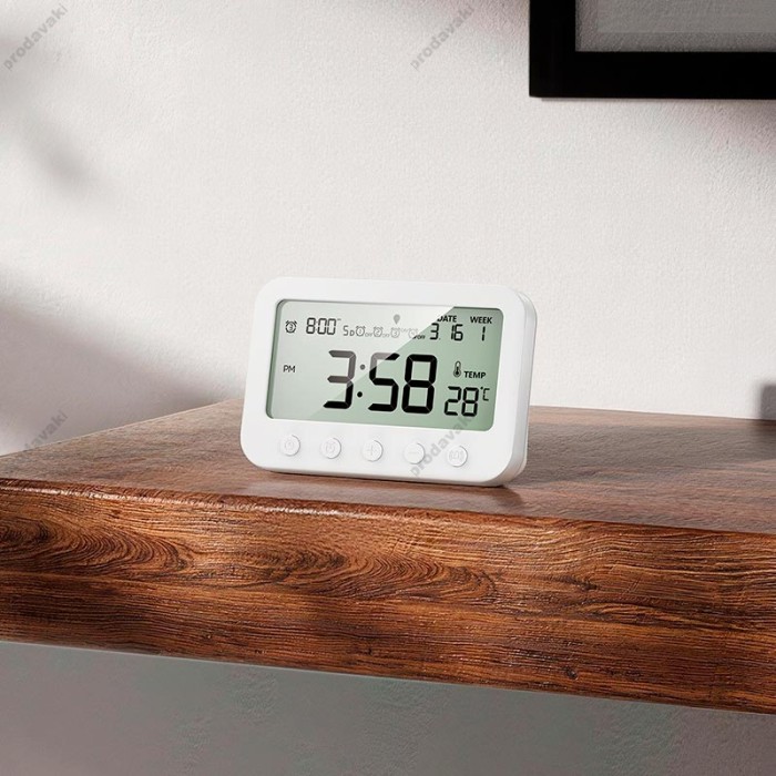 Цифровий термометр гігрометр Hoco HX44 Indoor digital alarm clock with thermometer White