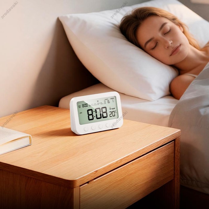Цифровий термометр гігрометр Hoco HX44 Indoor digital alarm clock with thermometer White