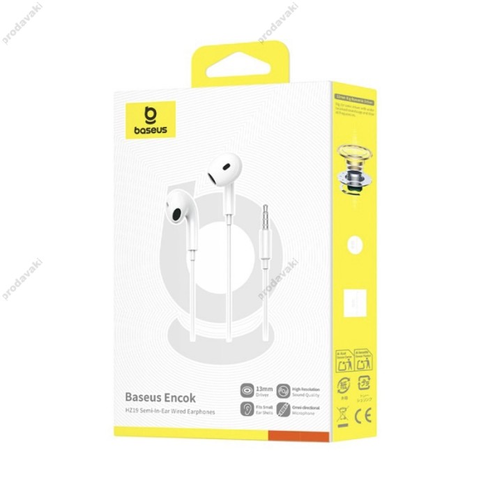 Дротові навушники Baseus Encok HZ19 Wired Earphones 3.5mm White A00182301213-00