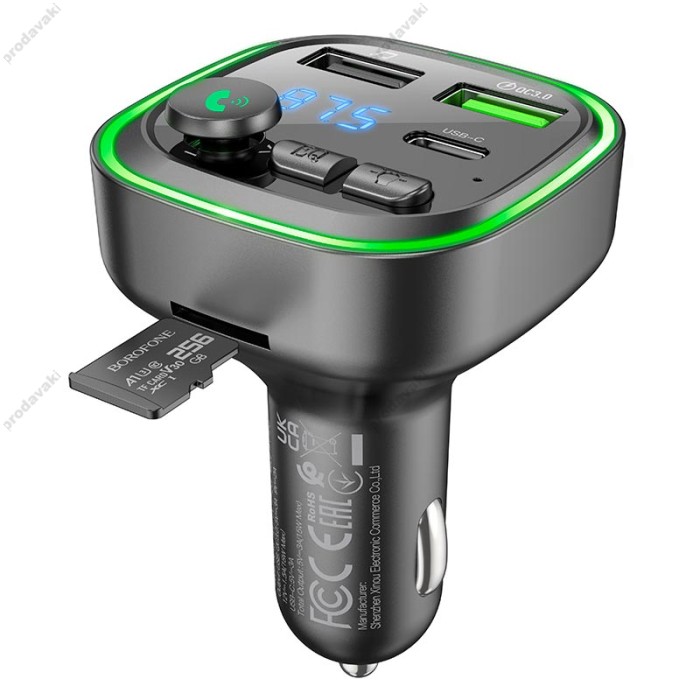 FM - трансмітер Borofone BC48 Broad car BT FM transmitter 18W Black