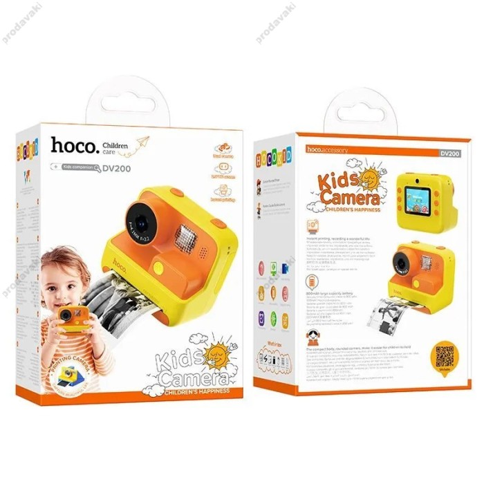 Фотоапарат дитячий з друком HOCO DV200 Dual lens children printing camera Yellow