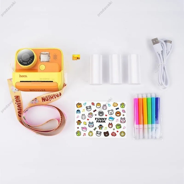 Фотоапарат дитячий з друком HOCO DV200 Dual lens children printing camera Yellow