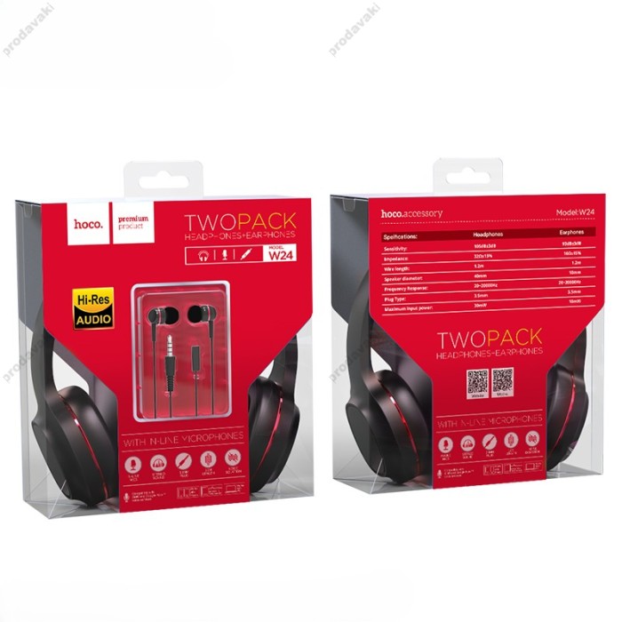 Дротові навушники HOCO W24 Enlighten headphones with mic set Black-red