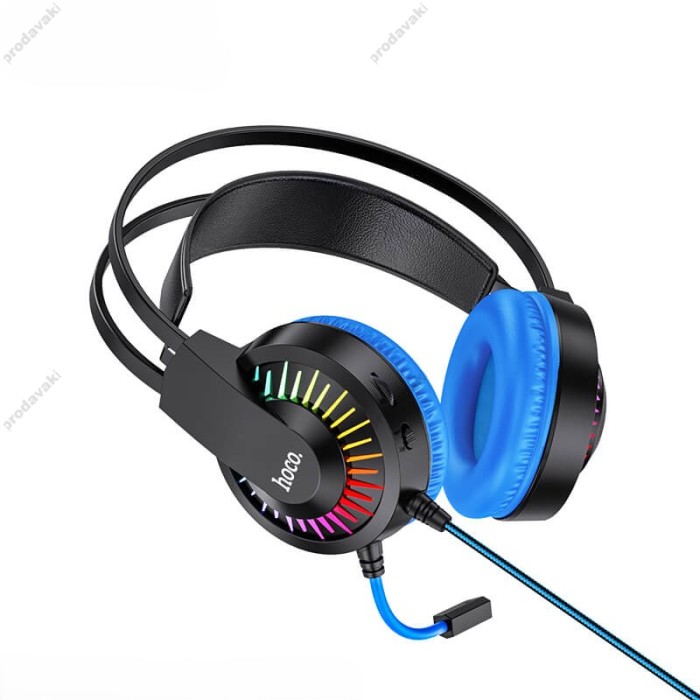 Дротові навушники HOCO W105 LED Joyful Gaming Headphones HD Mic Black-blue