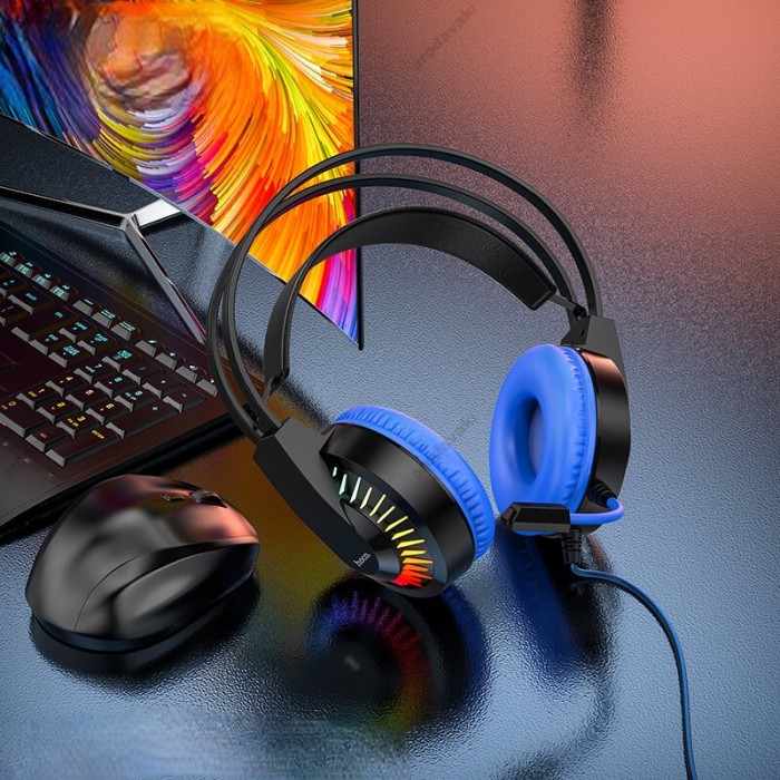 Дротові навушники HOCO W105 LED Joyful Gaming Headphones HD Mic Black-blue