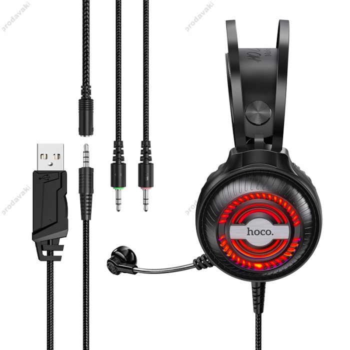Дротові навушники HOCO W101 Streamer GAMING 7-color LED Black