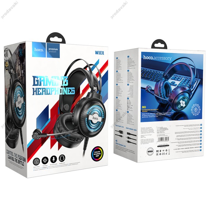Дротові навушники HOCO W101 Streamer GAMING 7-color LED Black