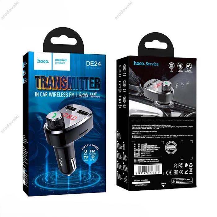 FM - трансмітер HOCO DE24 Superior Car BT Transmitter 2USB 2.4A TF/U Disk Black