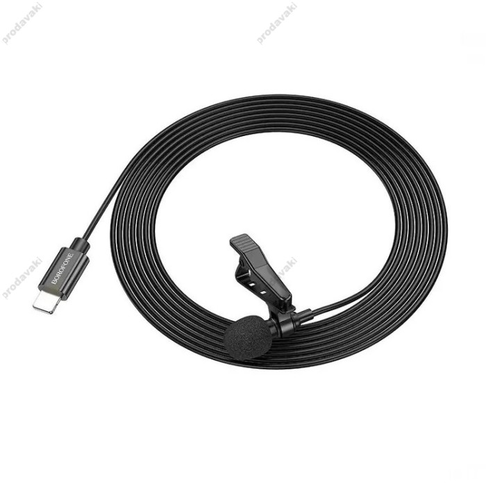 Мікрофон дротовий петличний BOROFONE BFK11 Elegant lavalier Lightning 2m Black