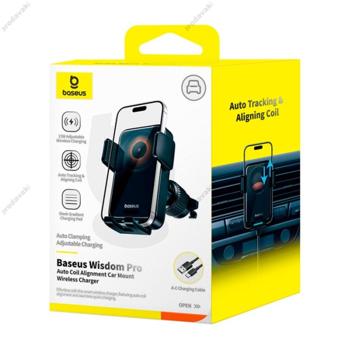 Автомобільний тримач із бездротовою зарядкою Baseus Wisdom Pro Auto Coil Alignment 15W Black C40381501123-00