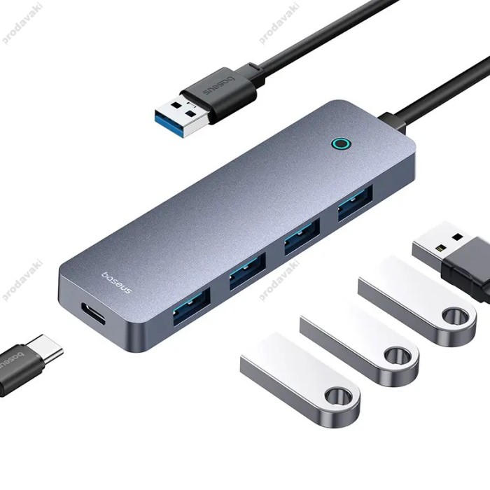 USB-Хаб Baseus UltraJoy Series 4в1 USB to 4xUSB 3.0 15cm Grey B0005280B811-10