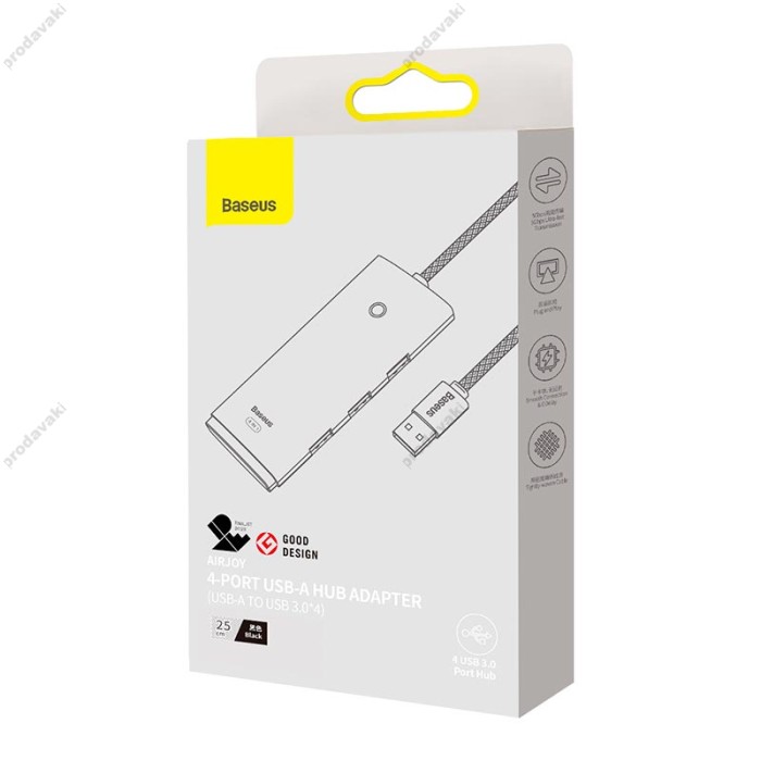 USB-Хаб Baseus Lite Series 4в1 USB to 4xUSB 3.0 25cm Black WKQX030001
