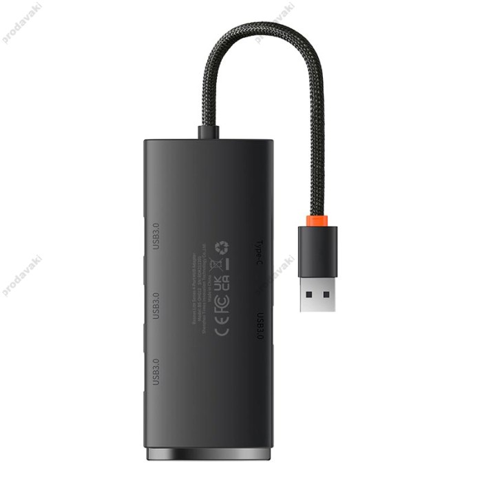 USB-Хаб Baseus Lite Series 4в1 USB to 4xUSB 3.0 25cm Black WKQX030001