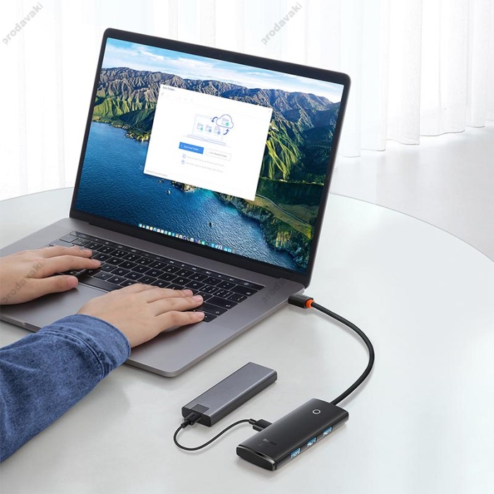 USB-Хаб Baseus Lite Series 4в1 USB to 4xUSB 3.0 25cm Black WKQX030001