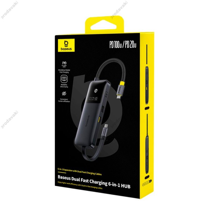 USB-Хаб Baseus Dual Fast Charging 6в1 Type-C to HDMI+USB3.1+USB2.0+2xType-C 3.1+PD Black (B00070902123-00)