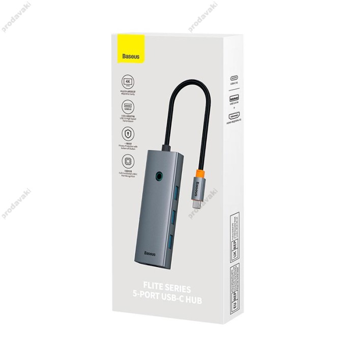 USB-Хаб Baseus UltraJoy Series Docking Station 6в1 Type-C to HDMI+4xUSB 3.0 Grey B00052809813-00