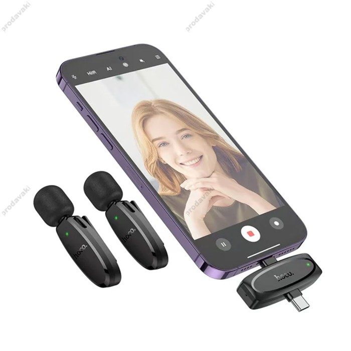 Бездротовий мікрофон Hoco L15 Lightning / Type-C Wireless Digital Microphone Crystal lavalier Black