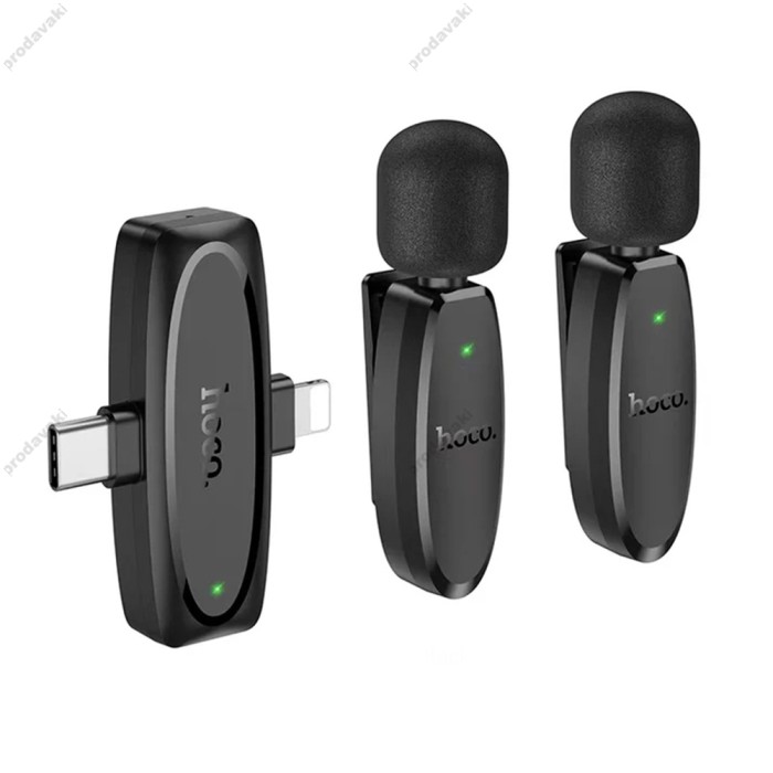 Бездротовий мікрофон Hoco L15 Lightning / Type-C Wireless Digital Microphone Crystal lavalier Black
