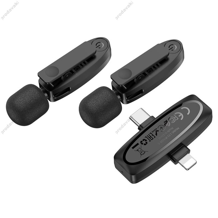 Бездротовий мікрофон Hoco L15 Lightning / Type-C Wireless Digital Microphone Crystal lavalier Black