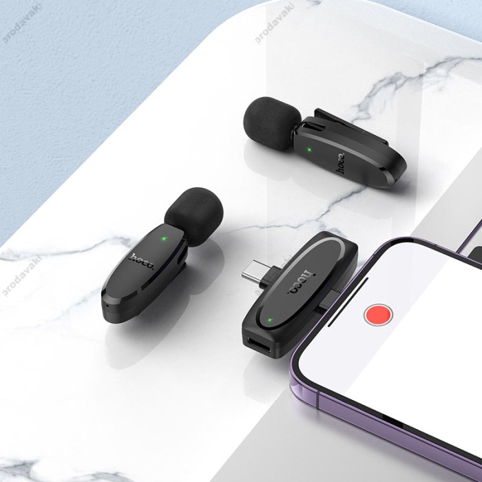 Бездротовий мікрофон Hoco L15 Lightning / Type-C Wireless Digital Microphone Crystal lavalier Black