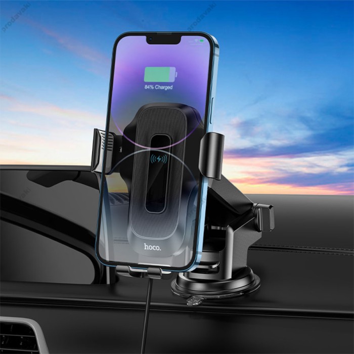 Автомобільний тримач із бездротовою зарядкою Hoco HW3 Wise automatic induction (center console) 15W Black