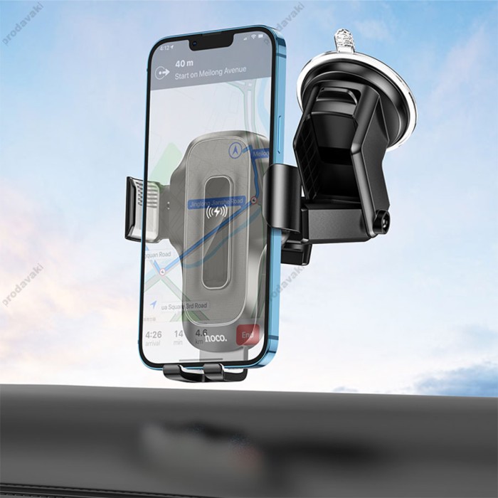 Автомобільний тримач із бездротовою зарядкою Hoco HW3 Wise automatic induction (center console) 15W Black