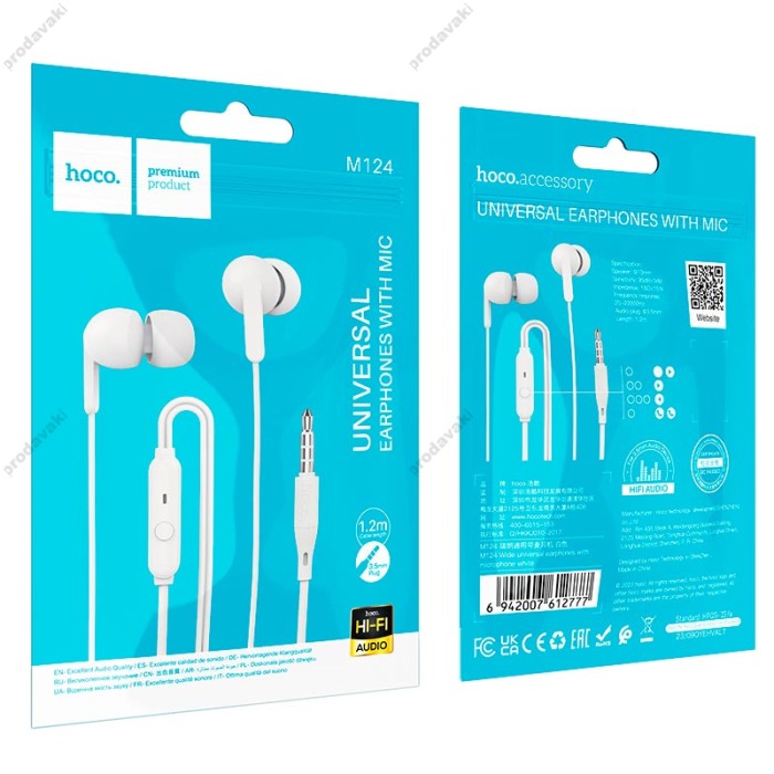 Дротові навушники Hoco M124 Wide universal earphones with microphone 3.5mm White