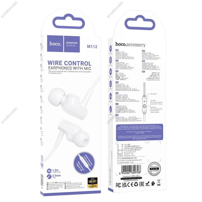 Дротові навушники HOCO M112 Story universal earphones with microphone 3.5mm White