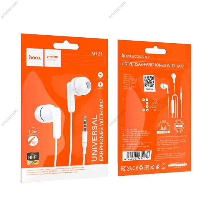 Дротові навушники HOCO M121 Bright universal earphones with microphone 3.5mm White