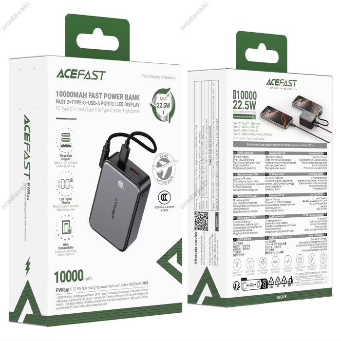 Повербанк портативний акумулятор Power bank ACEFAST M28 PD fast charging 22.5W 10000 mAh Black